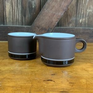 Vtg Hornsea Brown Contrast Cream Sugar Set England